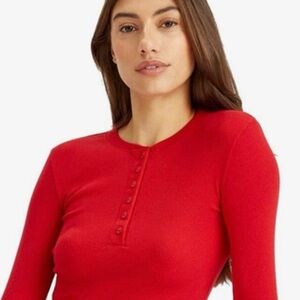 SKIMS Women's Cotton Rib Cropped Henley Long Sleeve in Cranberry small NWT